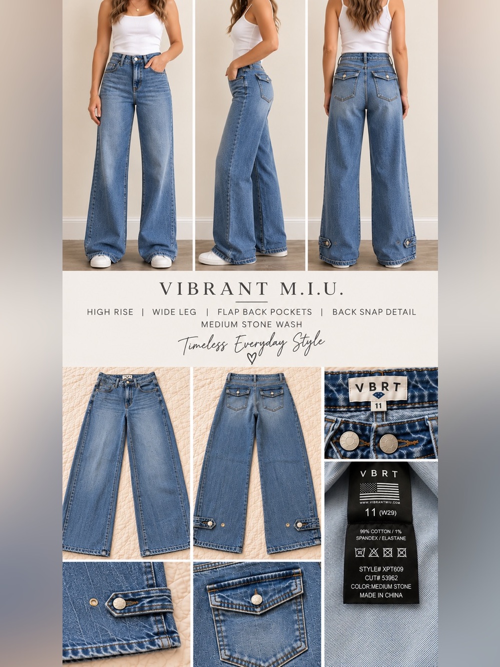 VBRT High-Rise Wide-Leg Jeans in Medium Blue